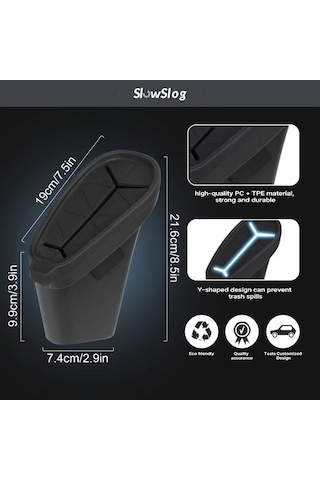 Fastbuy Lumaworld Tesla Model 3 Kapaklı Araç Çöp Kutusu Siyah Yan Kapaklı Saklama Organizatörü Siyah