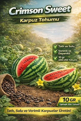 Crimson Sweet Karpuz Tohumu 10 Gr Ort: 200 Adet + 100gr Gübre