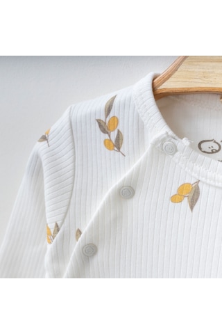 O'Baby %100 Organik Pamuk Zeytin Desenli Tulum Beyaz