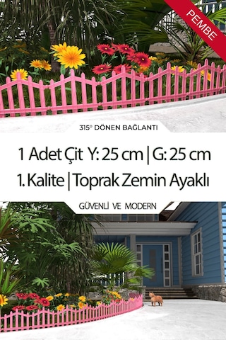 Dekoratif Plastik Bahçe Çiti Ve Peyzaj Çiti 1 Adet Çit Y: 25 Cm / G: 25 Cm Toprak Ayaklı - Pembe