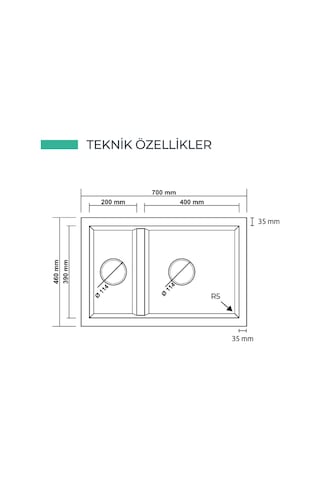 P018 Bergama 1.5 Göz Granit Evye 700 460 Mm Siyah İsimdebelirtilmiş