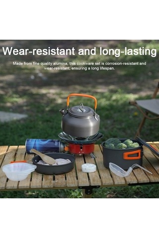 Ulzyvf Yürüyüşü Turuncu Tencere Tava Seti, Seyahat Seti Piknik Kamp Turuncu