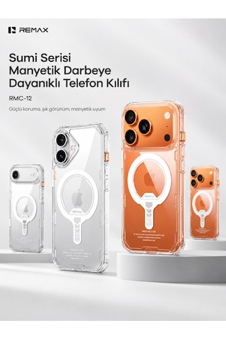 Remax Sumi Series Apple iPhone 17 Magsafe Uyumlu Şeffaf Kılıf Darbe Emici Askeri Sınıf Koruma Rmc-12