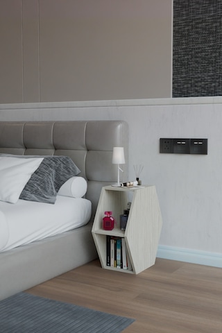 Alpa Ev Mobilya Altıgen Komodin, Modern Başucu Sehpası, Dekoratif Raflı Komodin Kitaplık Traverten