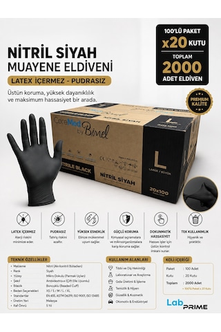 Siyah Nitril Eldiven - L Beden - Koli 20 Adet X 100'lü Paket