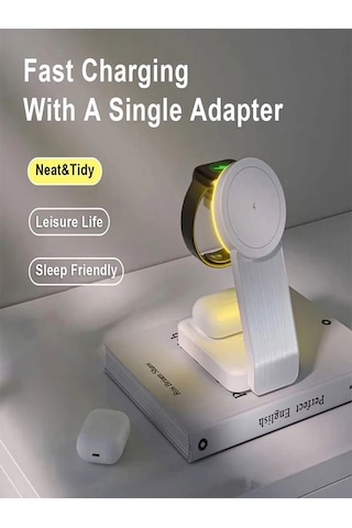 Çelikwork AW18 3 İn1 15 W Mıknatıslı Kablosuz Şarj Standı Beyaz