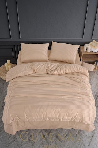 Deluxe Pamuk Saten Çift Kişilik Kutulu Nevresim Takımı Saten Nevresim Çeyizlik Deluxe20, Kapuçino, 200 X 220 Çok renkli
