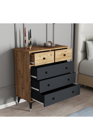 Moxen Mobilya S15 Çam- Antrasit Şifonyer