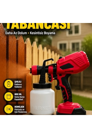 21v Şarjlı Kablosuz Boya Püskürtme Tabancası 800 Ml Hazneli Ergonomik Tasarım