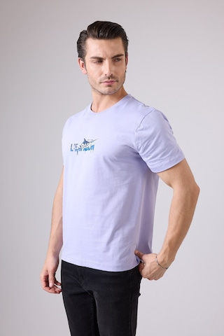 Marıne Tee Deniz Temalı Ribana Bisiklet Yaka Pamuk T-shirt-3130 Lavanta