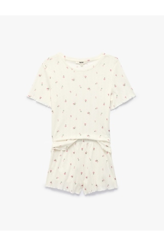 Koton Pamuklu Çiçek Desenli Rahat Kesim Şortlu Pijama Takımı Pembe Desenli 6slk40207mk