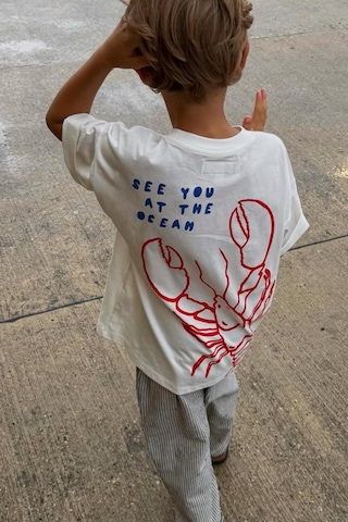 Monila Unisex Çocuk Pamuklu Kumaş Istakoz Baskılı T-shirt Ekru
