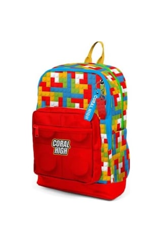 Coral High Kids Renkli Blok Desenli Dört Bölmeli Okul Sırt Çantası 23775 Çok Renkli