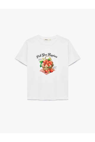 Koton Bisiklet Yaka Pamuklu Baskılı Beyaz Kadın T-shirt 6sak50034ek Beyaz