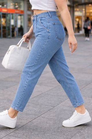 Cedy Denim Mom Fit Jean Büyük Beden Yüksek Bel Carrot Kesim Dar Paça Pileli Esnek Kot Pantolon C600 Kar Yıkama-600