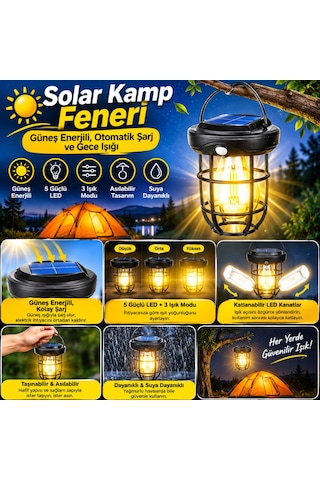 Solar Kamp Feneri Güneş Enerjili, Otomatik Şarj Ve Gece Işığı, Taşınabilir Ve Asılabilir Led Dış Mekan L Diğer