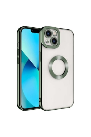 Apple Uyumlu iPhone 14 Kılıf Kamera Korumalı Logo Gösteren Zore Omega Kapak Yeşil