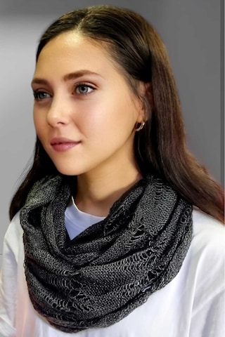 Tezzgelsin Kadın Çift Dolama Triko Örgü Boyunluk Füme