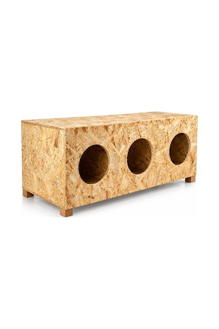 Reyo 3 Bölmeli Kedi Evi, 93x41x39 cm Ahşap Kedi Barınağı, Suya ve Rüzgara Dayanıklı OSB Sokak Kedileri İçin Kedi Yuvası Cat11