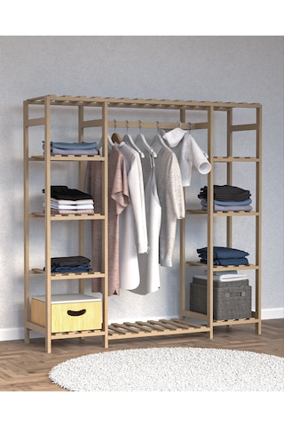 Ahşap Gardırop, Masif Ahşap Dolap, Açık Dolap 150x40x150 Ahşap