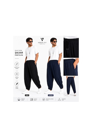 No Brand Verox Fıt Erkek Rahat Kesim Şalvar Pantolon Yazlık, Hafif, Nefes Alan Premium Kumaş Siyah Siyah