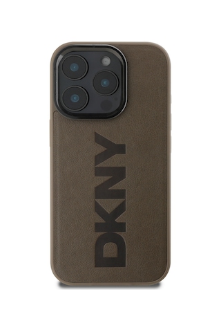 Apple iPhone 16 Pro Max Uyumlu Kılıf Dkny Lisanslı Magsafe Şarj Özellikli Pu Deri Plain Kapak Kahverengi