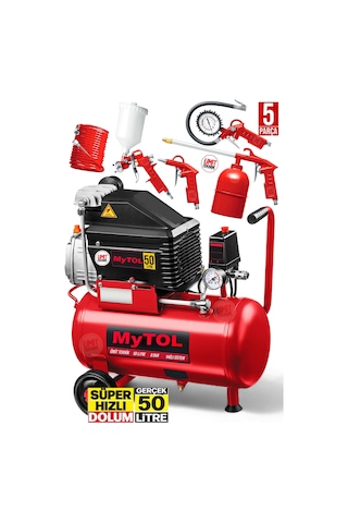 Süper Hızlı 2hp 50lt Full Paket Hava Kompresörü Boya,lastik Şişirmetemizleme 5pcs Havalı Kit