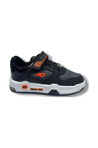 Ndrops 012-26 Deri Cırt Bantlı Çocuk Sneaker Siyah Oranj 26-30 Siyah