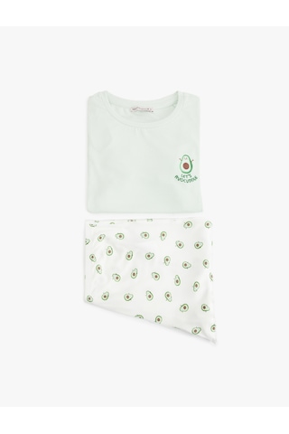 Koton Viskon Avokado Baskılı Şortlu Pijama Takımı Yeşil 5slk40025mk Yeşil