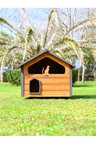 Mandu Ahşap Teraslı Dublex Kedi Evi