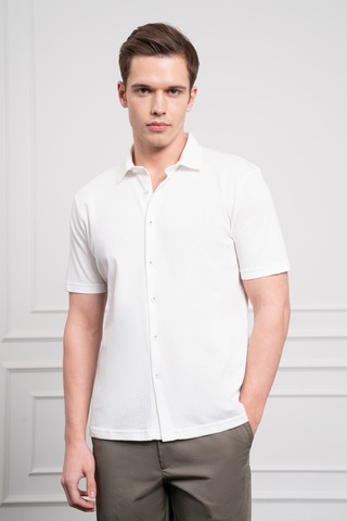Morven Erkek Ekru Trend Apaçi Yaka Dynamic Fit Kısa Kollu Gömlek 25ys004006454 Ekru Ekru