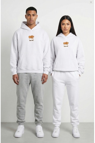 Nevermind Unisex Sevgili Çift Kombini Oversize Sırt Baskılı Grafik Hoodie Beyaz