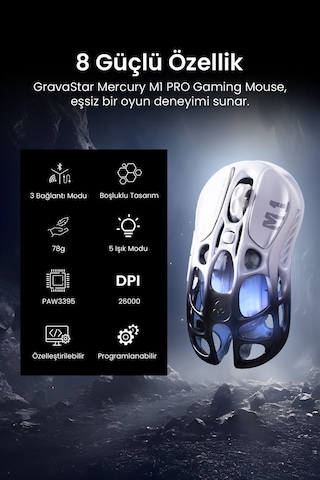 Gravastar Mercury M1 Pro Kablosuz 26000 Dpı Oyun Mouse