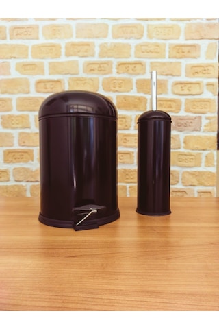 Fonksiyonel Kapaklı Çöp Kovası Wc Fırça Set 2 Li Set Bon Siyah