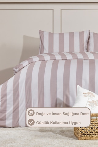 Elart Brad Nevresim Seti King Size Digital Baskılı %100 Pamuk Saten 3 Parça 240x220 Cm Bej Bej