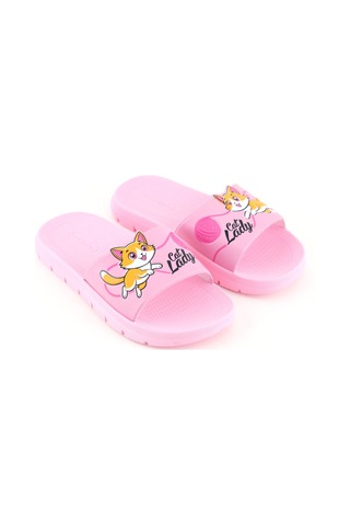 Gezer Kız Çocuk Yazlık Cat Lady Pu Rahat Taban Ev Banyo Havuz Plaj Terlik PEMBE