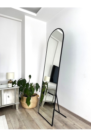 Effe Siyah Metal Çerçeveli Ayaklı Oval Boy Aynası 180x60 Cm