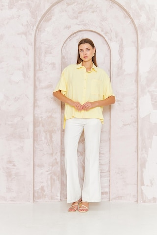 Kadın Sarı Bol Kesim Kısa Kollu Gömlek Dm9005 Sarı