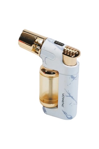 Parmida Tek Torch Pürmüz Beyaz-gold Mermer Desenli Masa Tipi Metal Puro Çakmağı - Tr9249