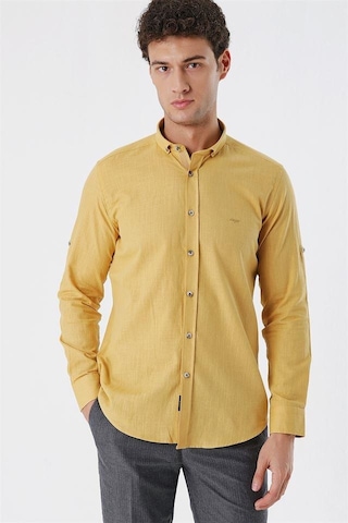 Bal Kısalabilir Kollu Cepsiz Biyeli Pamuk Casual Slim Fit Dar Kesim Gömlek 1004230179-bal Hardal