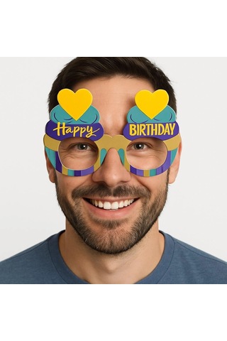Hubrendy Cer Cupcake Temalı Doğum Günü Renkli Karton Happy Birthday Gözlüğü 6 Adet