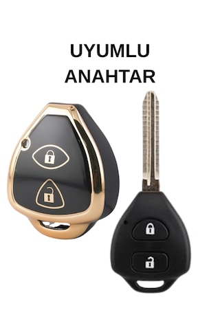 Toyota Corolla Rav4 Camry Auris Matrix Avalon Raize 2 Buton Nano Yüksek Kalite Anahtar Kılıfı Siyah
