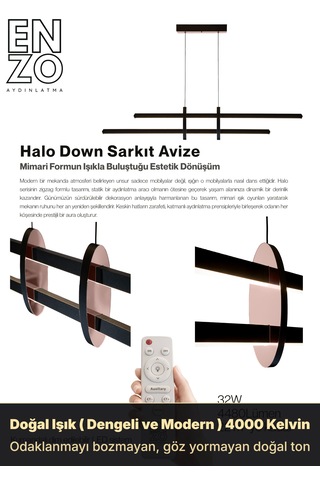 Halo Rose Gold Lineer Led Sarkıt Avize Kumandalı Dim Edilebilir - Aşağı Işık Doğal Işık