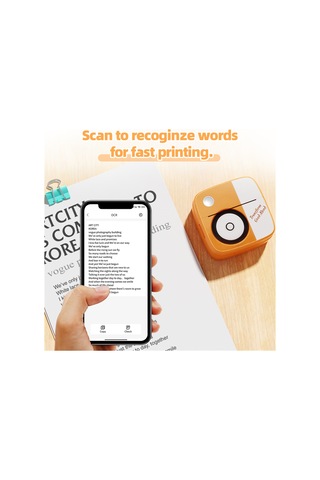 Skycity D2 Turuncu Mini Etiket Yazıcı - Bluetooth 5.0, 1200mah Pil, 57mm Kağıt, Foto/metin/yanlış Sorular Yazdırma, Type-c Şarj