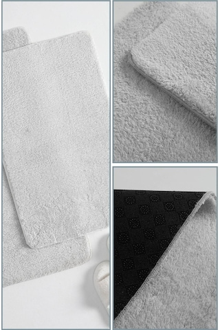 2'li Kaydırmaz Peluş Banyo Paspası Banyo Klozet Takımı Klozet Paspas Takımı - Açık Gri
