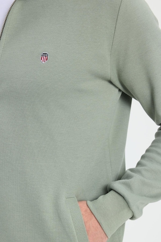 Tudors Erkek Slim Fit Dar Kesim Pamuklu Tam Fermuarlı Çift Cepli Dik Yaka Yeşil Sweatshirt Hırka-41893 Yeşil