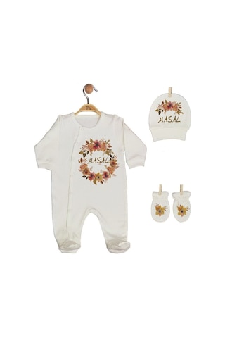 Pia Baby Gl 1929-02 İsme Özel Beşli Tulum Set Krem