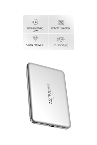 Xenon Smart Kablosuz Powerbank 15w 5000 Mah, Manyetik, 22.5w Pd Usb-c, İnce Alüminyum Gövde X6440 Standart