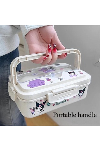 Aubyhe 800ml Buğday Saplı Bento Kutusu, Mikrodalga Uygun, Cep Telefonu Tutucu Kapağı, Çocuklar Ve Çalışanlar İçin, Çift Taraflı Çatal-bıçak, Yeşil Ve Pratik Bej