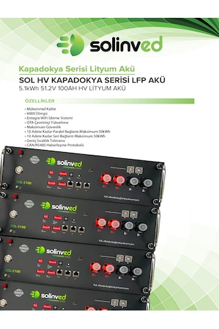 Solinved 5,1 Kwh 100ah Hv Kapadokya Serisi Lityum Akü Kabloları Dahil